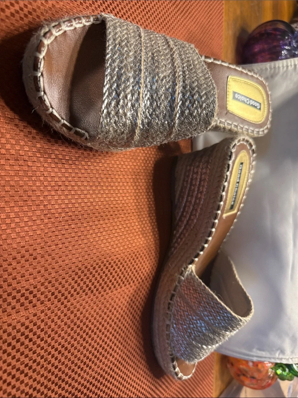 Good Choice Women's Matte Silver and Tan Espadrille Slide
